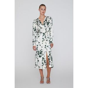 ROTATE Birger Christensen Floral-Print Midi Wrap Dress Ivory Satin Size US 8